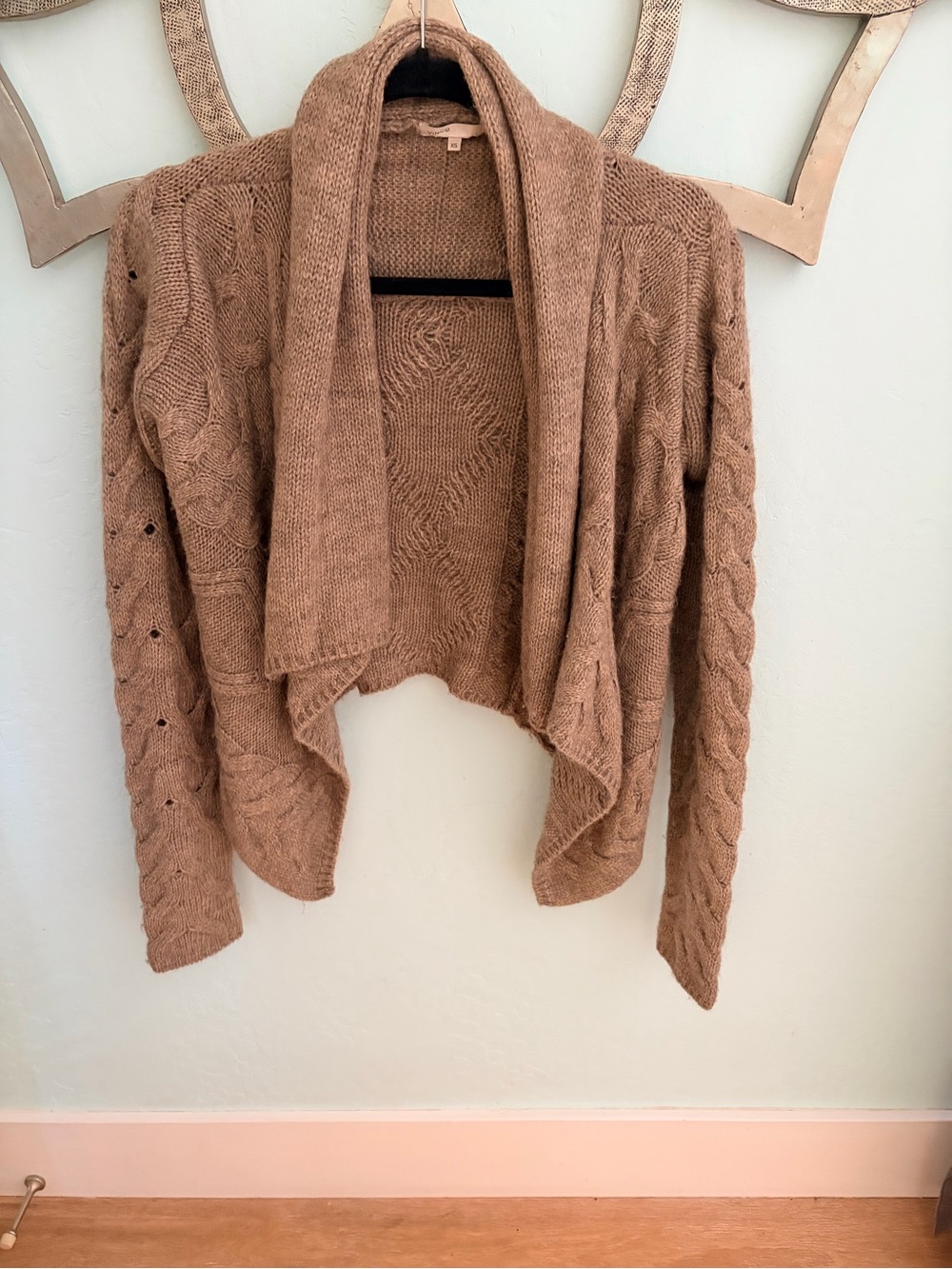 Vince Driftwood Tan Cable-Knit Draped Cardigan